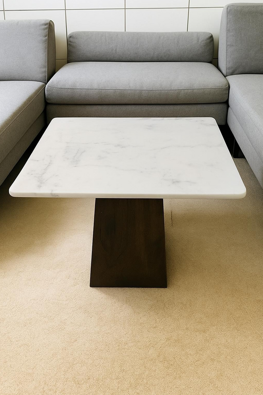 MODERN SQUARE COFFEE TABLE-WHITE MARBLE TOP