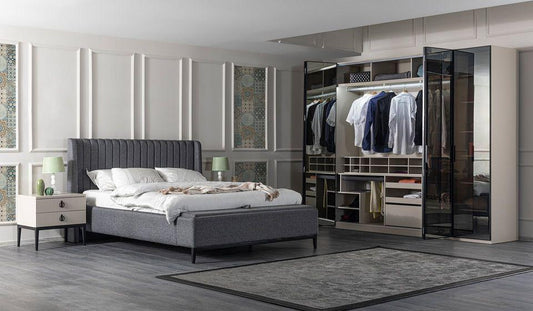 Stylish and Modern Bedroom Set with Wardrobe and Bed