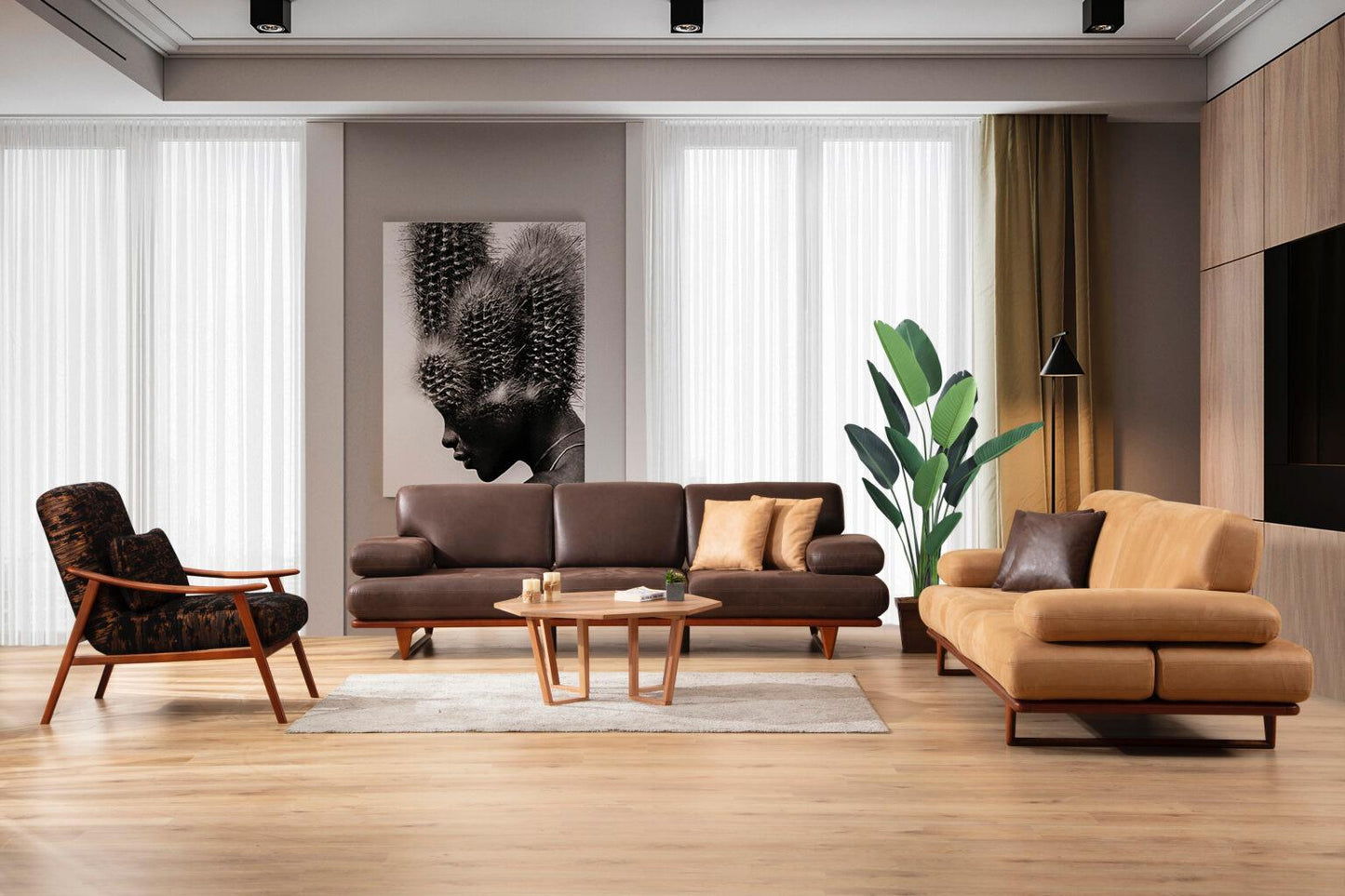 AXIS SOFA SET - 2024 Italian Design 4+3+1 (BROWN)